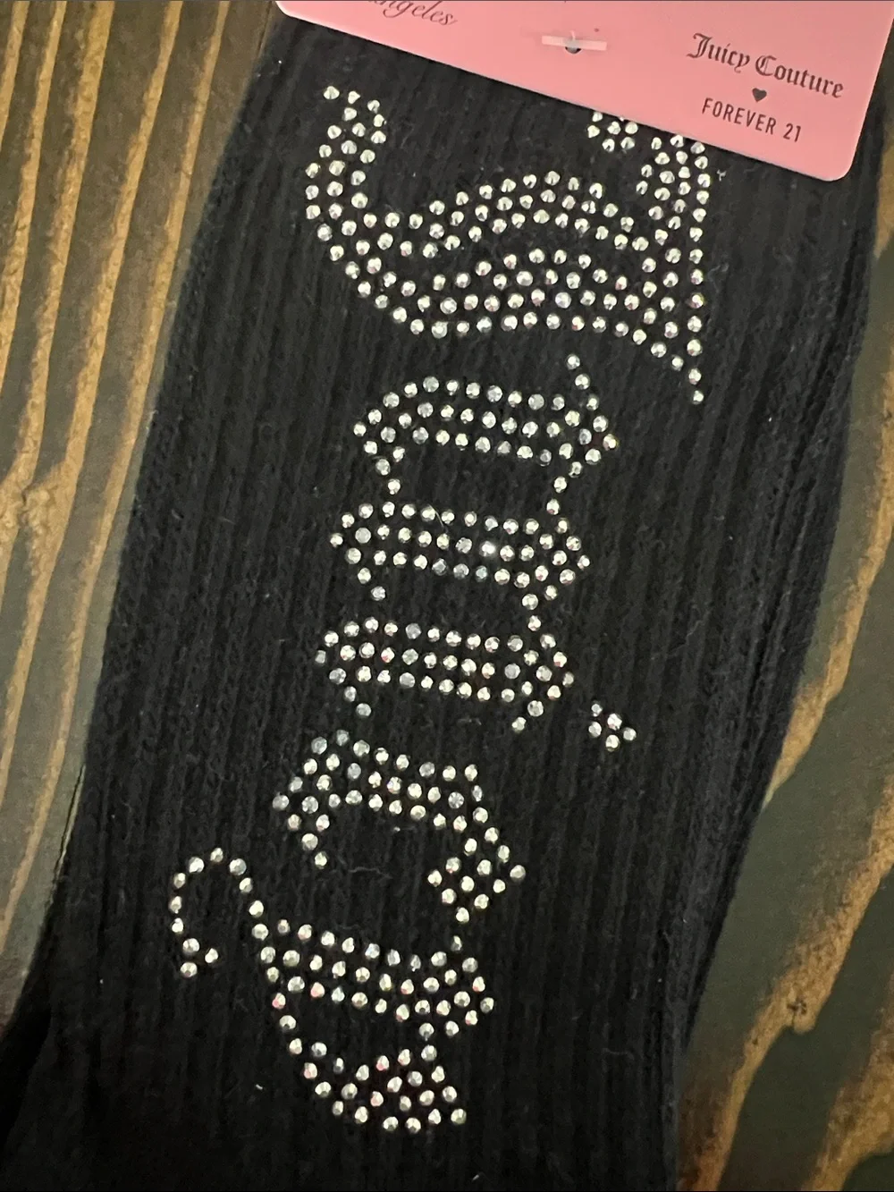 Juicy Couture Black Crew Socks with Rhinestone Logo
